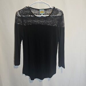 C&C California Black Long Sleeve Lace Top Blouse‎ Shirt - Small